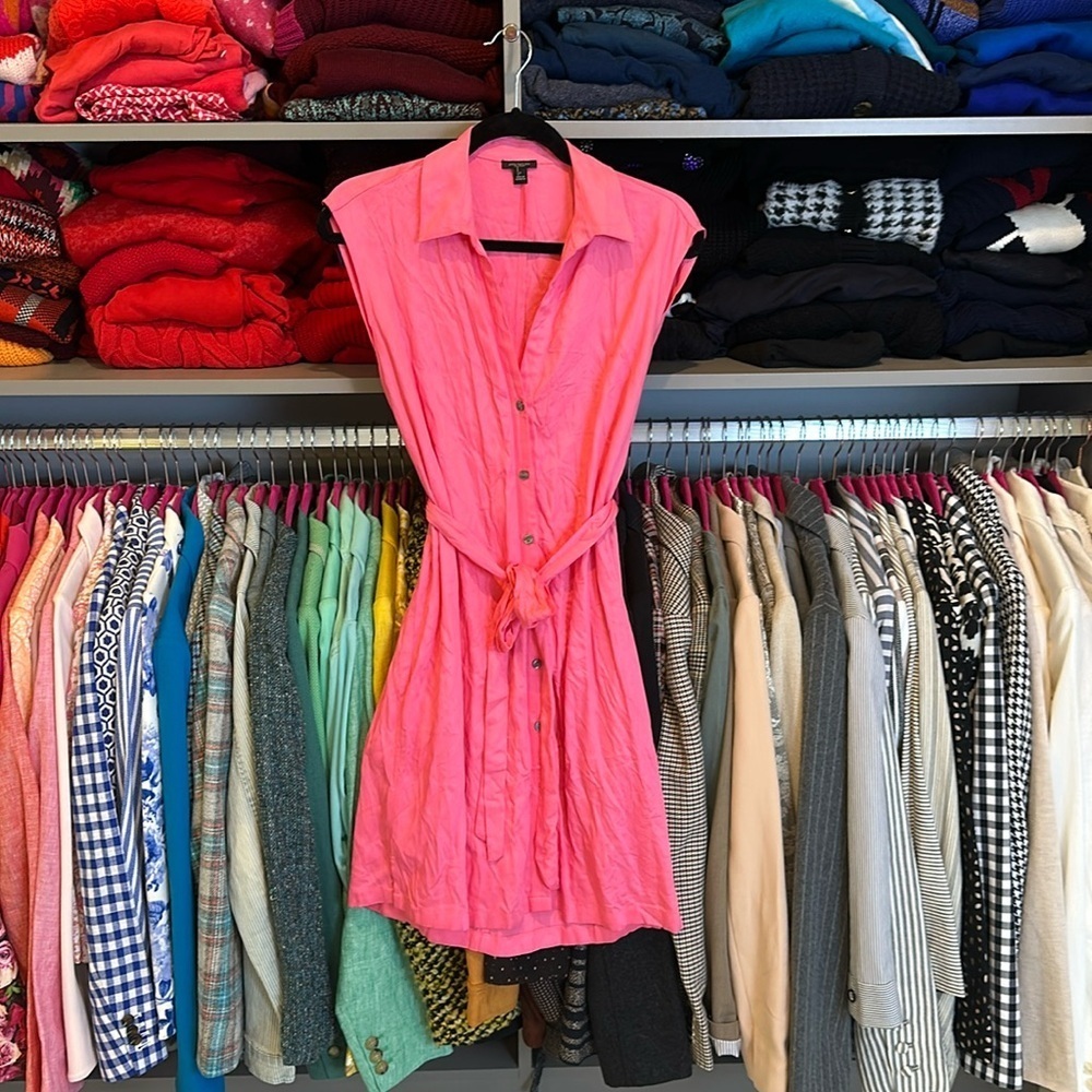 Ann Taylor Factory pink sleeveless button down tie front dress size 2